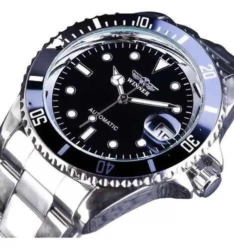 1051 WINNER 002 Men's Automatic Mechanical Watch Waterproof Stainless Steel Strap Wristwatch Calendar Luminous Casual Watches for Men