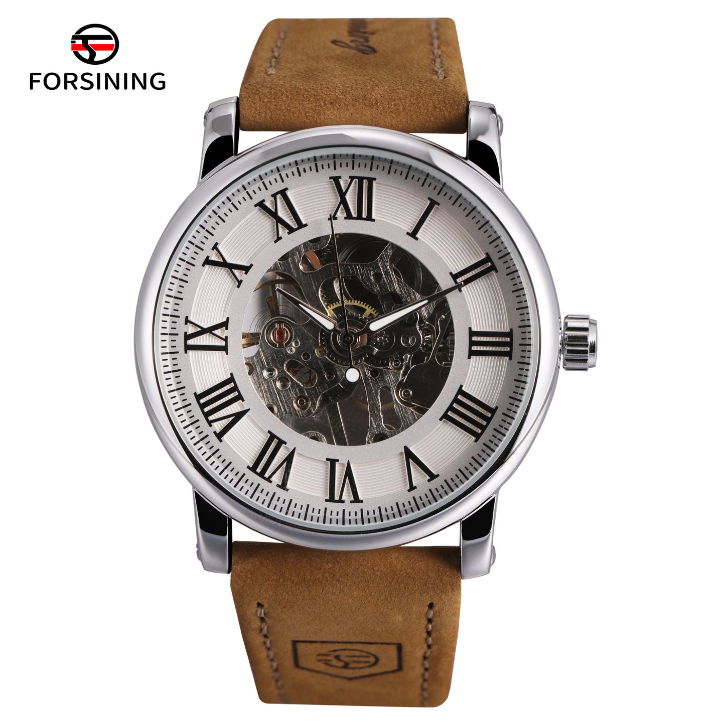 1016 Forsining 142B Brand Fashion Mechanical Watch Male Skeleton Dial Luminous Leather Strap Waterproof Casual Luxury Watches for Men