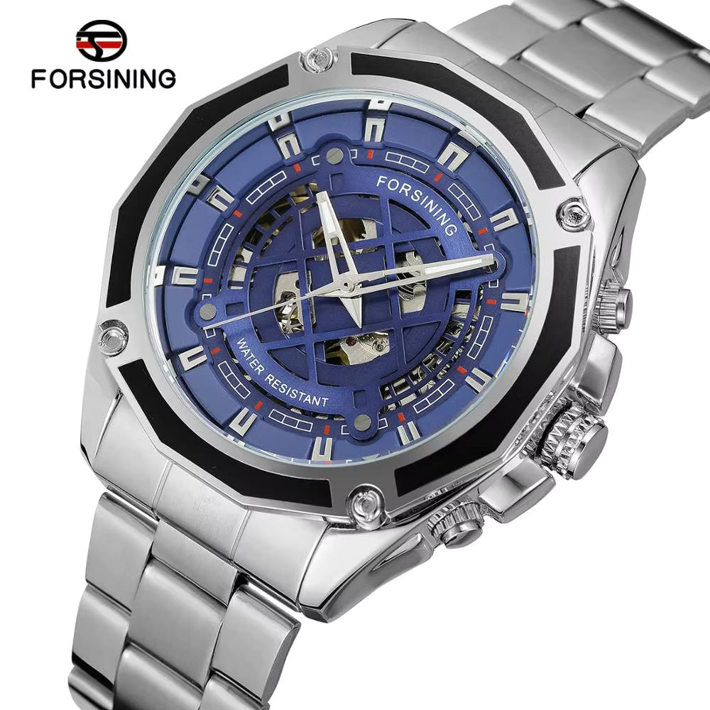 1047 Forsining 1030B Men's Watches Automatic Mechanical Business Skeleton Wristwatch Waterproof Stainless Steel Strap Watch For Man