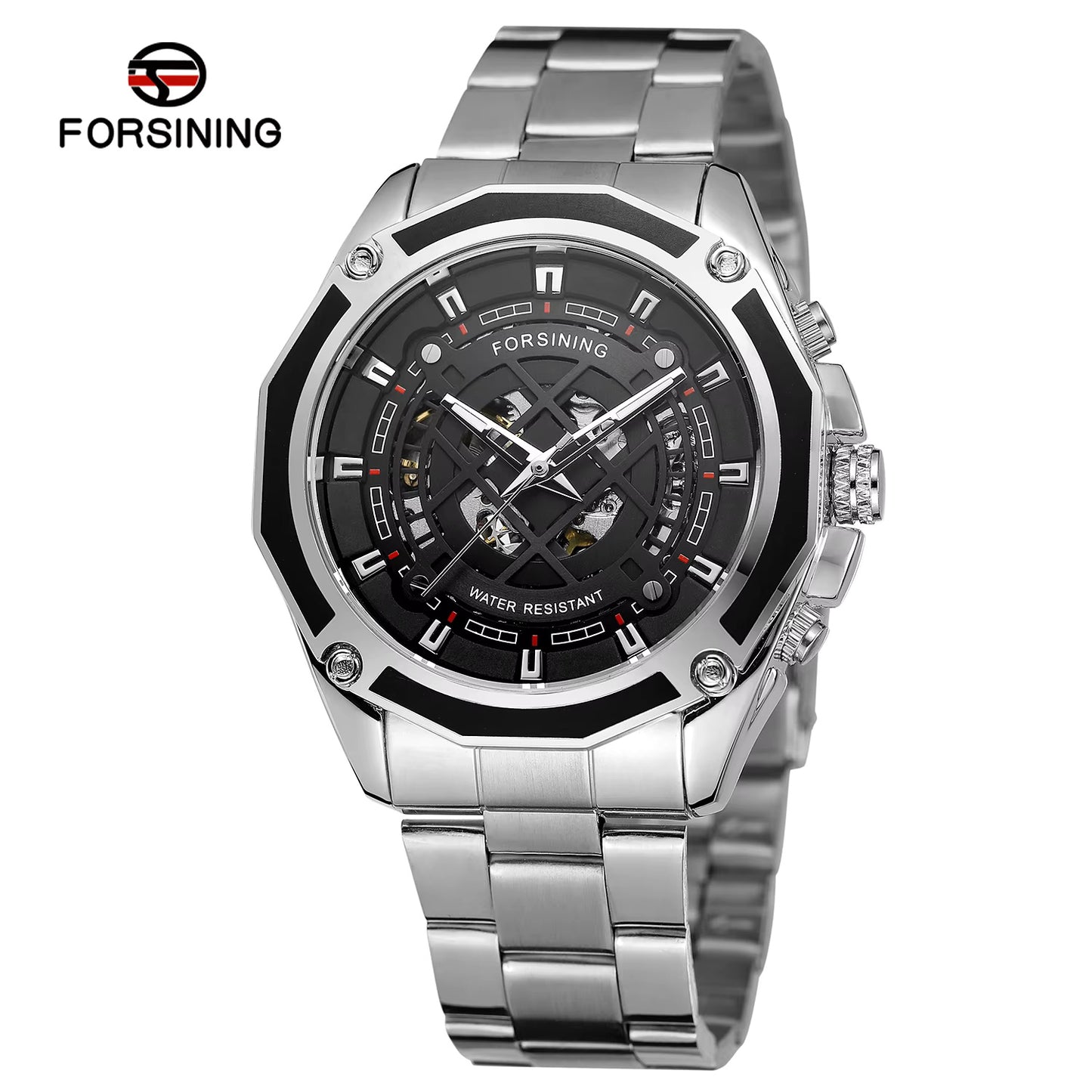 1047 Forsining 1030B Men's Watches Automatic Mechanical Business Skeleton Wristwatch Waterproof Stainless Steel Strap Watch For Man
