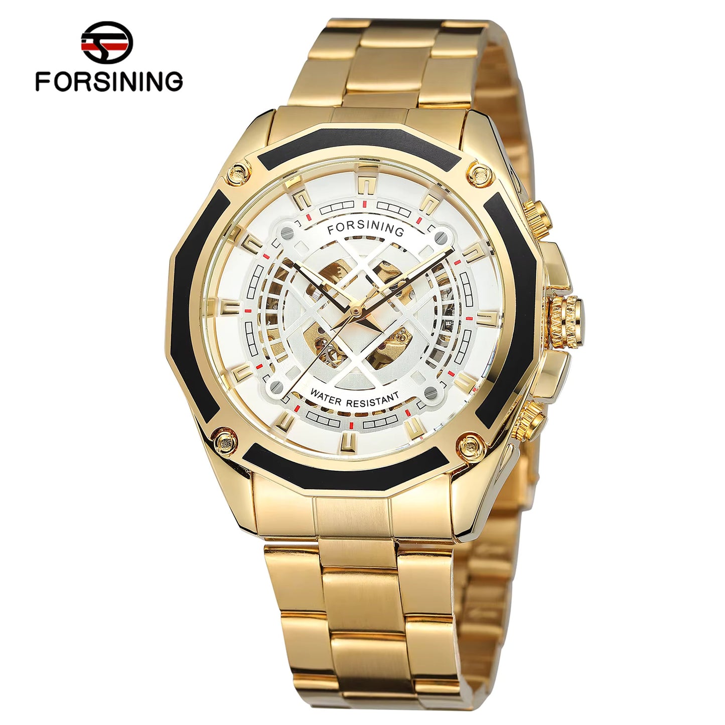 1047 Forsining 1030B Men's Watches Automatic Mechanical Business Skeleton Wristwatch Waterproof Stainless Steel Strap Watch For Man