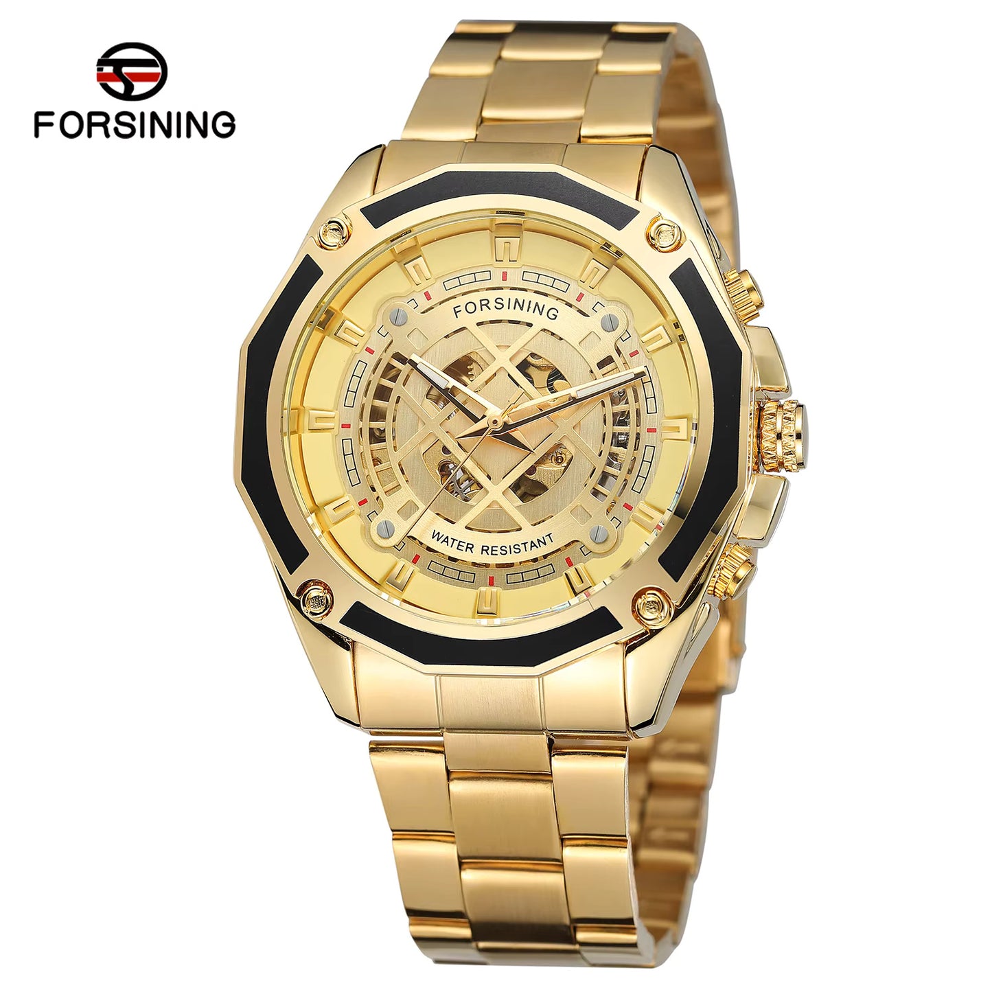 1047 Forsining 1030B Men's Watches Automatic Mechanical Business Skeleton Wristwatch Waterproof Stainless Steel Strap Watch For Man