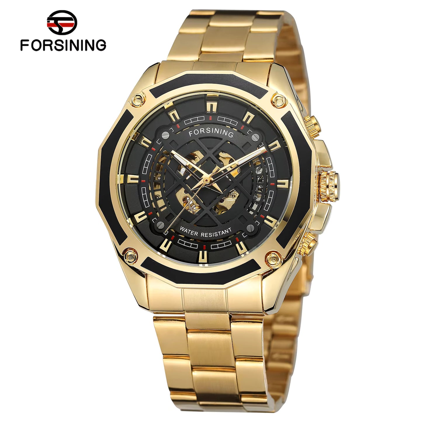 1047 Forsining 1030B Men's Watches Automatic Mechanical Business Skeleton Wristwatch Waterproof Stainless Steel Strap Watch For Man