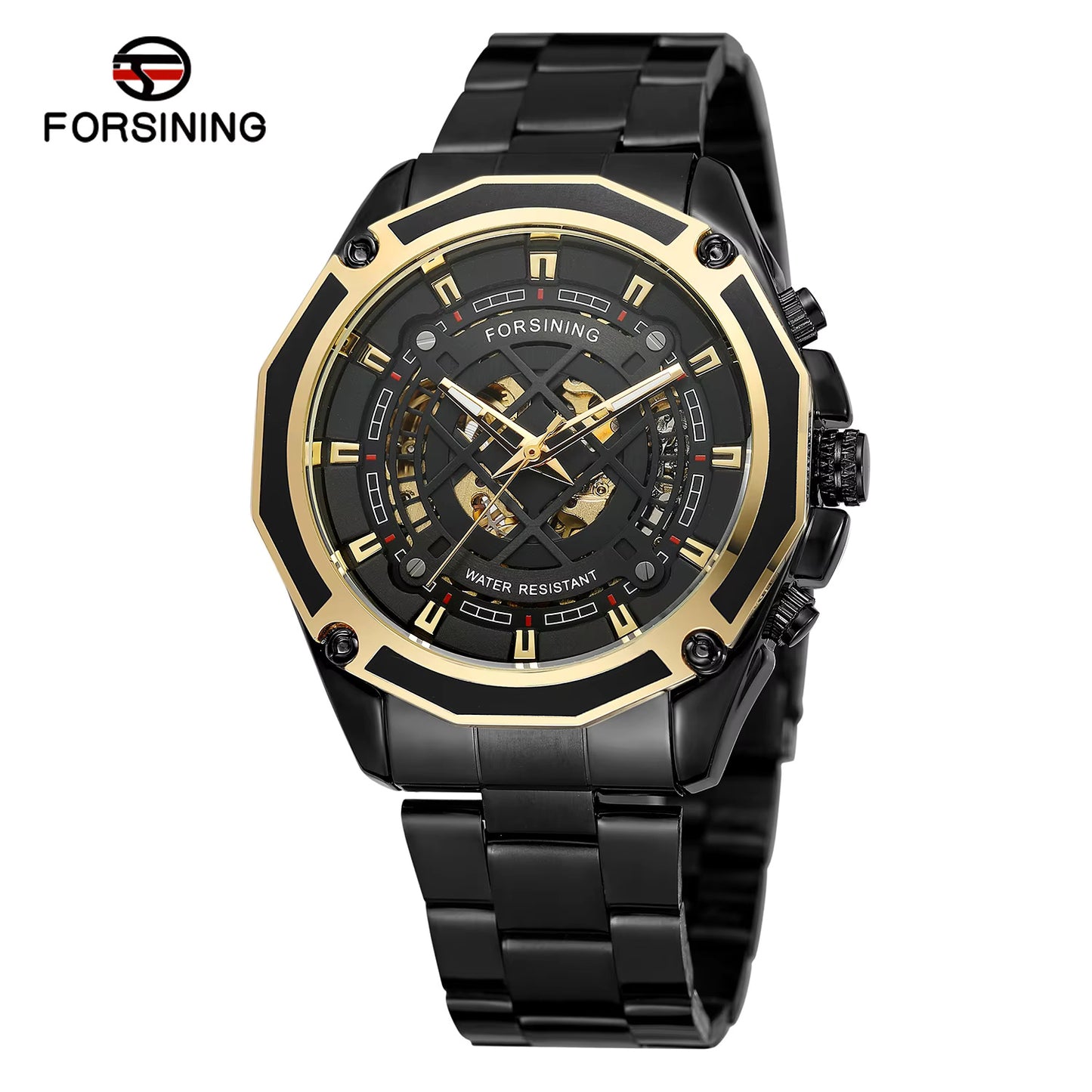 1047 Forsining 1030B Men's Watches Automatic Mechanical Business Skeleton Wristwatch Waterproof Stainless Steel Strap Watch For Man