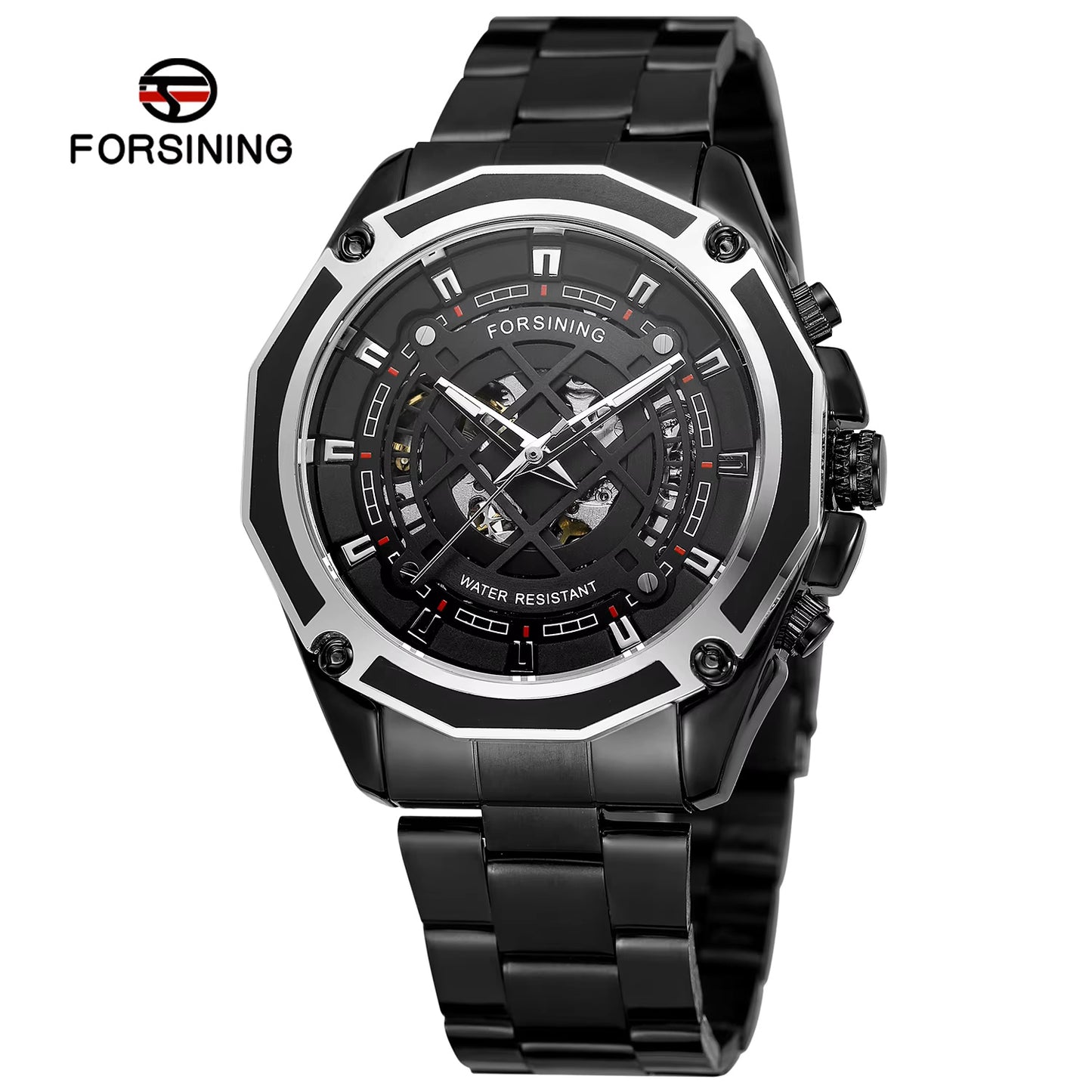 1047 Forsining 1030B Men's Watches Automatic Mechanical Business Skeleton Wristwatch Waterproof Stainless Steel Strap Watch For Man