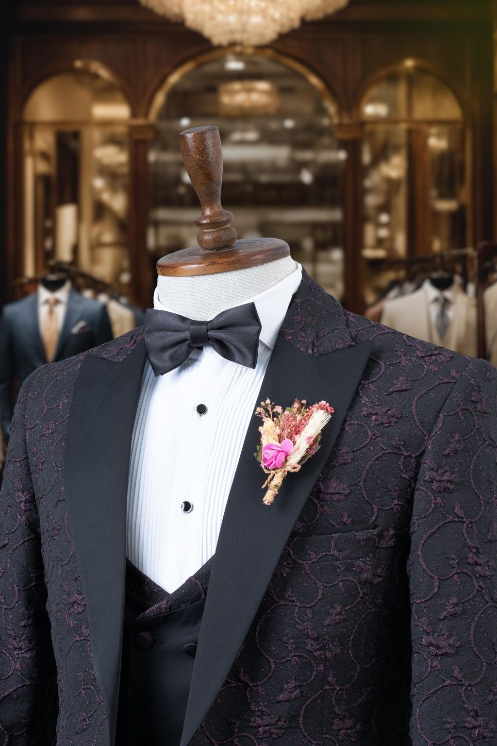 Groom's Suit Italian Cut Slim Fit Claret Red Patterned SD4160