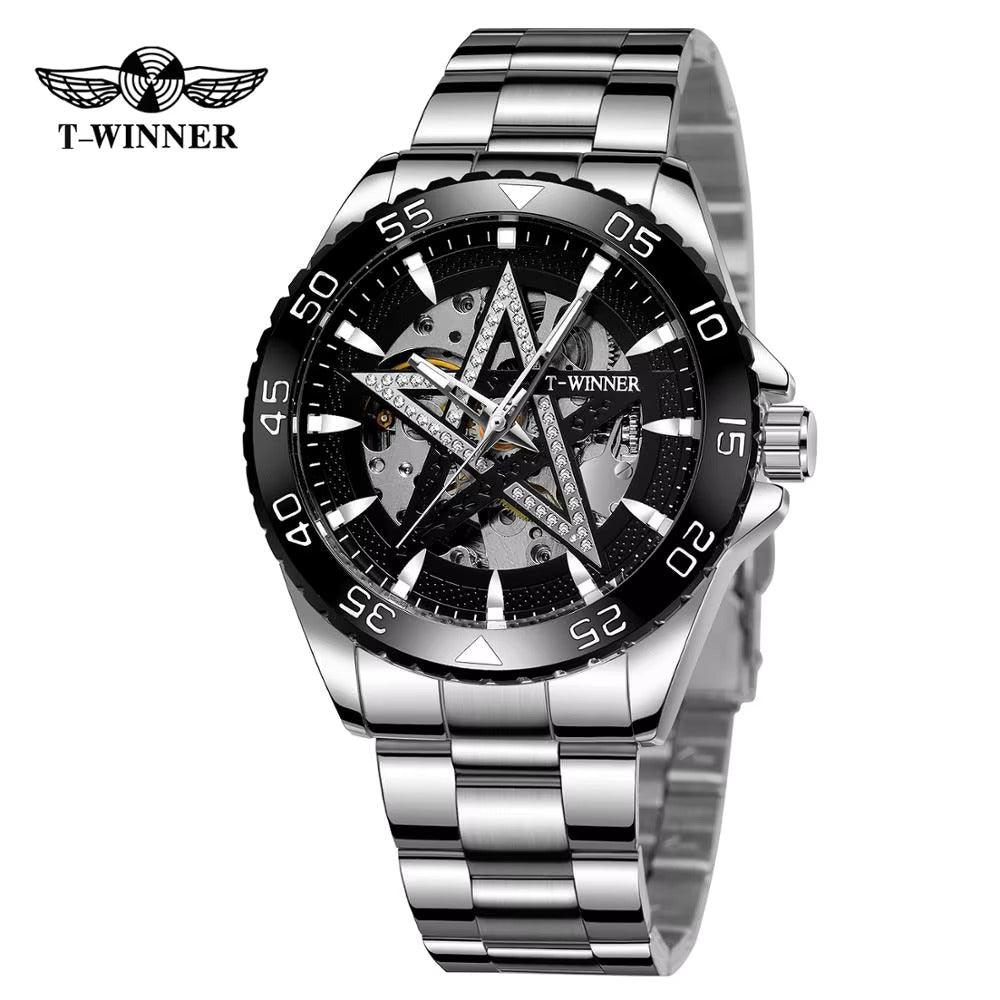 1008 WINNER 337C Skeleton Military Automatic Men Watch Steampunk Sports Mechanical Watches Luxury Gold five-pointed star Luminous