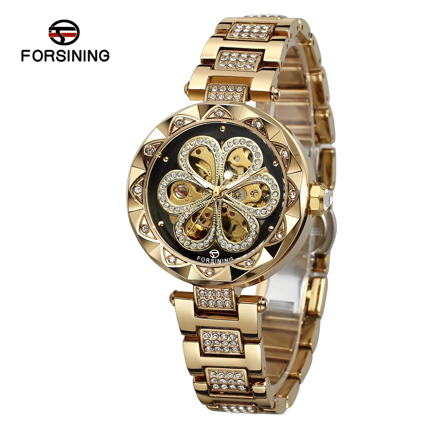 1036 Forsining 342 Mechanical Women's Full Automatic Ladides Flower Watch For Lady Luxury Brand Hand Clock Stainless Steel Wristwatch