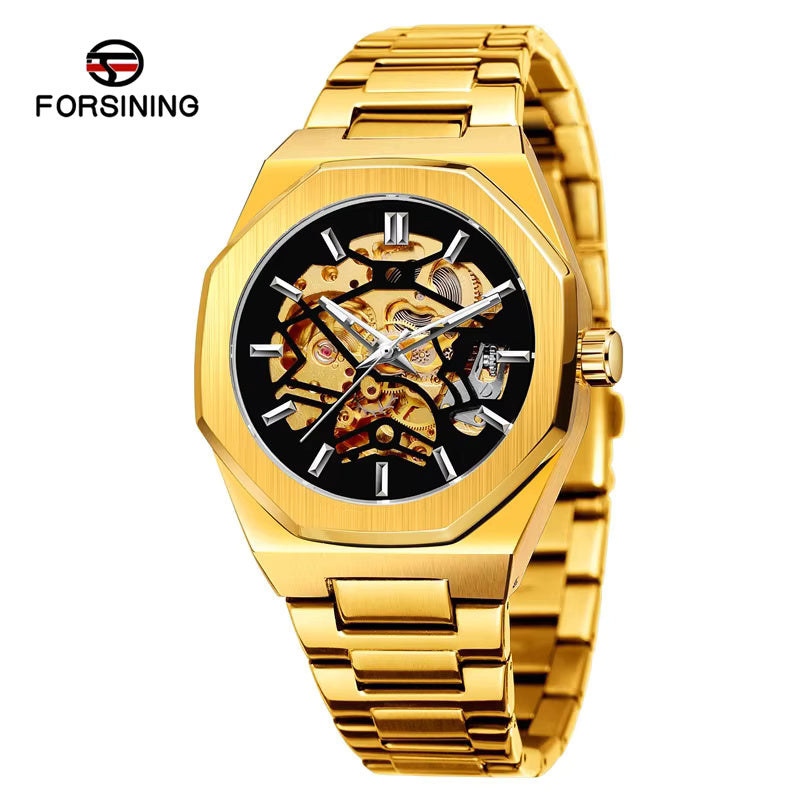 1061 FORSINING 344D Fashion Skeleton Men's Mechanical Watch Automatic Movement Pointer Night Light Steel Watch Advanced Men's Clock