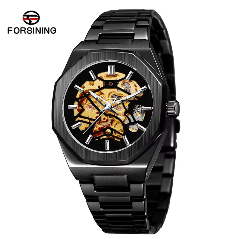 1061 FORSINING 344D Fashion Skeleton Men's Mechanical Watch Automatic Movement Pointer Night Light Steel Watch Advanced Men's Clock