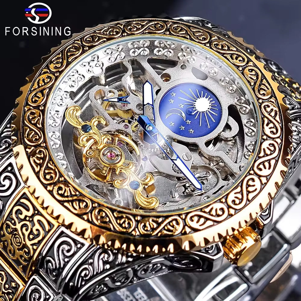 1005 Forsining 378 A Men's Watches Full 3D engraving Skeleton Waterproof Luminous Automatic Mechanical business Wrist Watch for Man