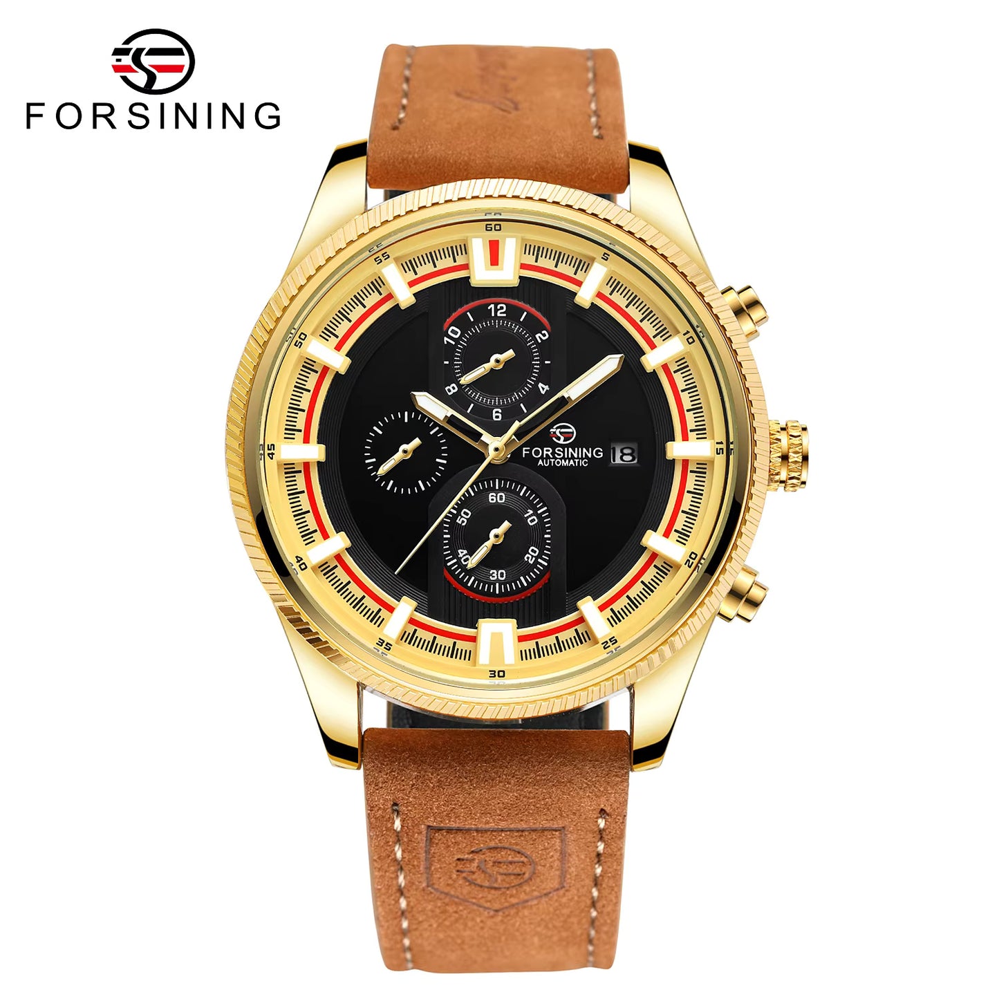1034 Forsining 382B Retro Fashion Designer Three Dial Decoration Genuine Leather Men Brand Automatic Mechanical Watches best gift