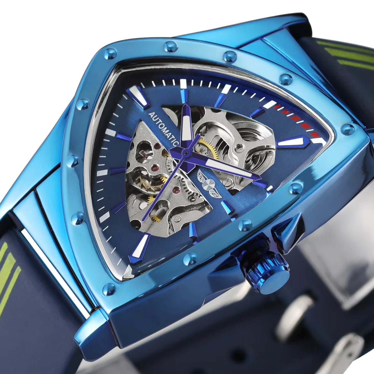 1041 Winner 395C Brand Dress Business Watches Reloj Para Hombre triangle Men Silicone Strap Skeleton Watch Wristwatch Automatic Watch