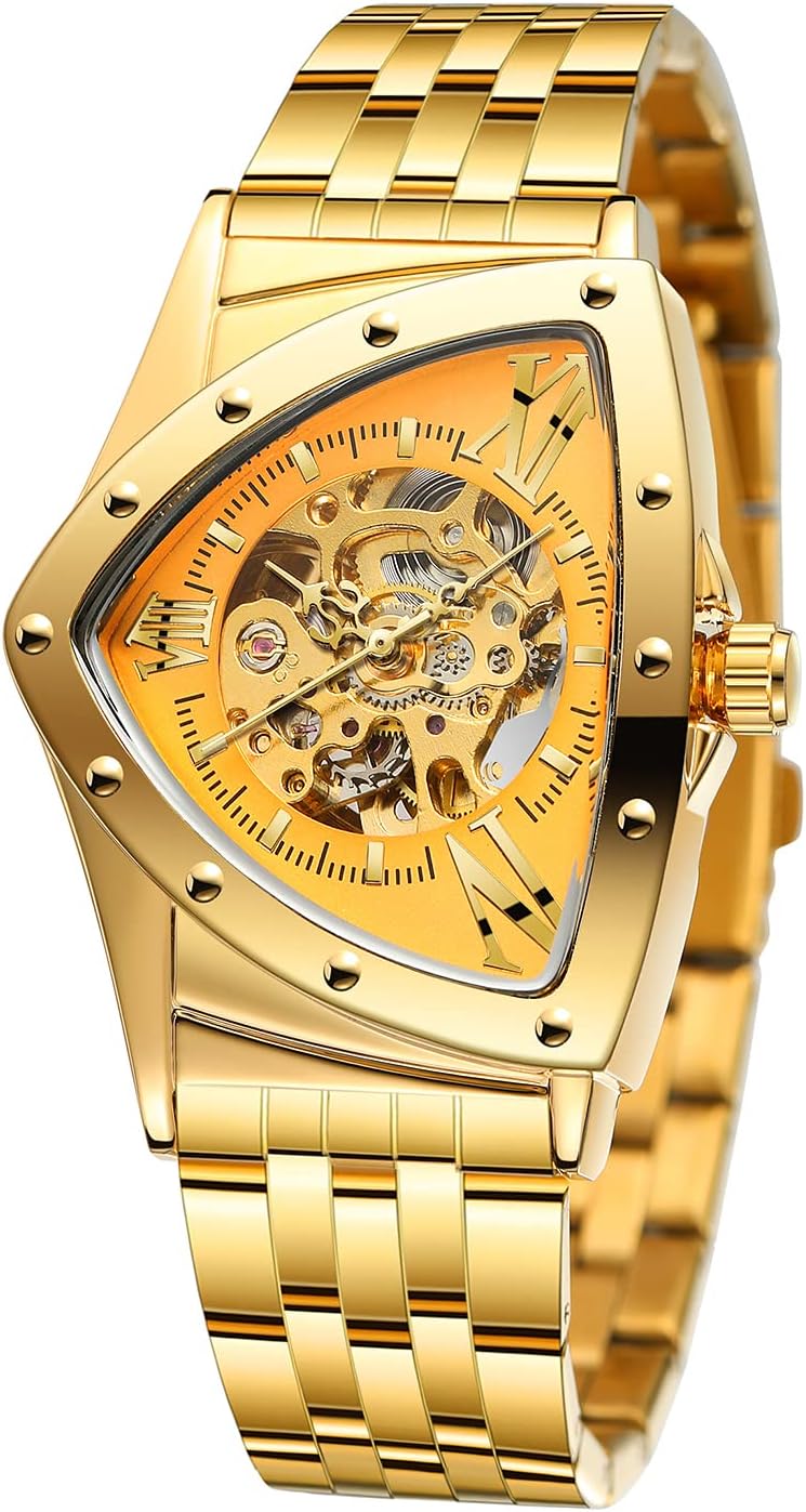 1035 Forsining 395 New Arrive Men Skeleton Automatic Mechanical Gold Vintage Man Watch Triangle Wristwatches Clock Best Gift for men