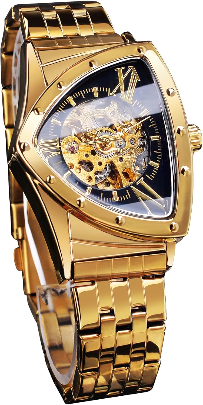 1035 Forsining 395 New Arrive Men Skeleton Automatic Mechanical Gold Vintage Man Watch Triangle Wristwatches Clock Best Gift for men