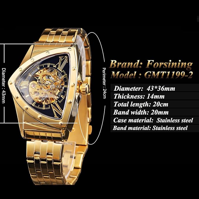 1035 Forsining 395 New Arrive Men Skeleton Automatic Mechanical Gold Vintage Man Watch Triangle Wristwatches Clock Best Gift for men