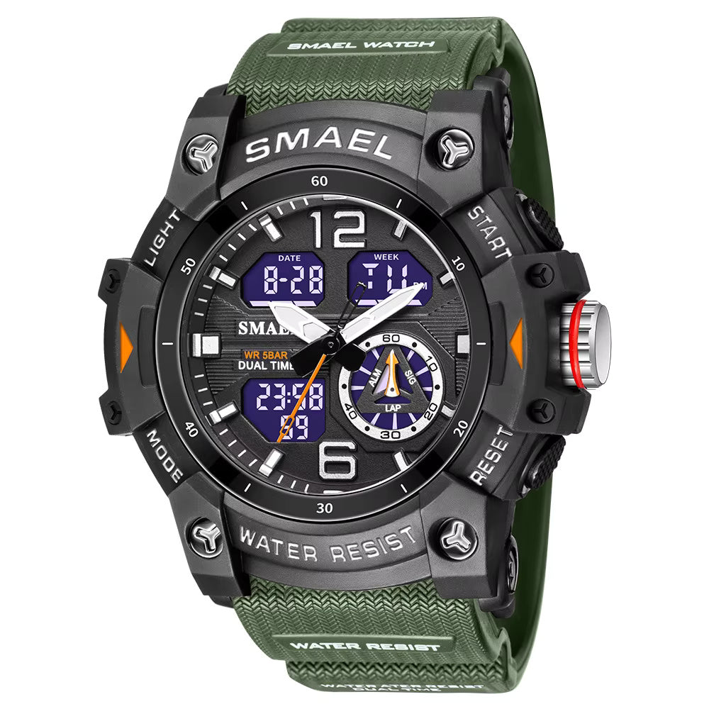 1065 SMAEL 8007 Sport Watch Military Wristwatch for Men Alarm Stopwatch LED Digital Back Light Dual Time Display Waterproof Watch Men