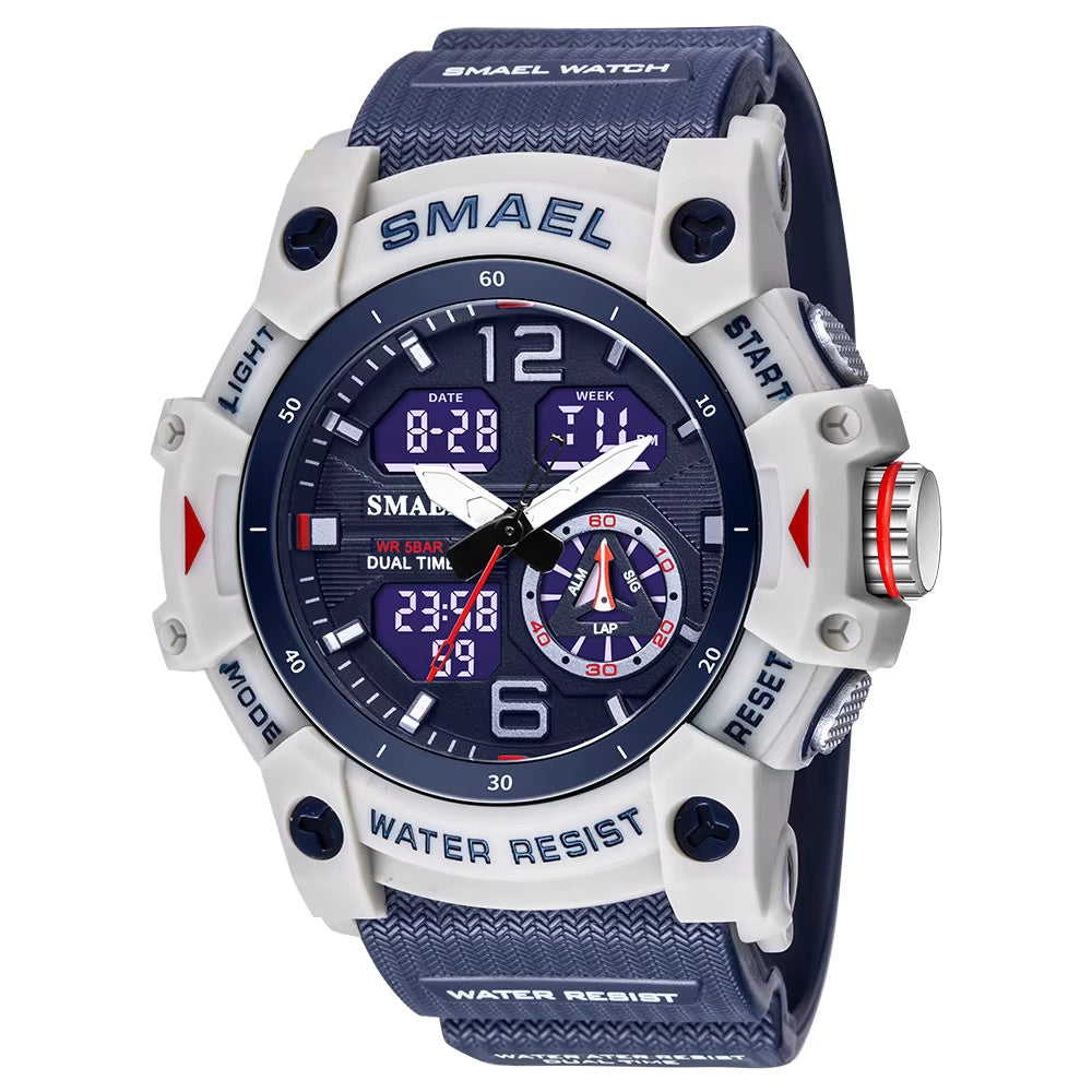 1065 SMAEL 8007 Sport Watch Military Wristwatch for Men Alarm Stopwatch LED Digital Back Light Dual Time Display Waterproof Watch Men