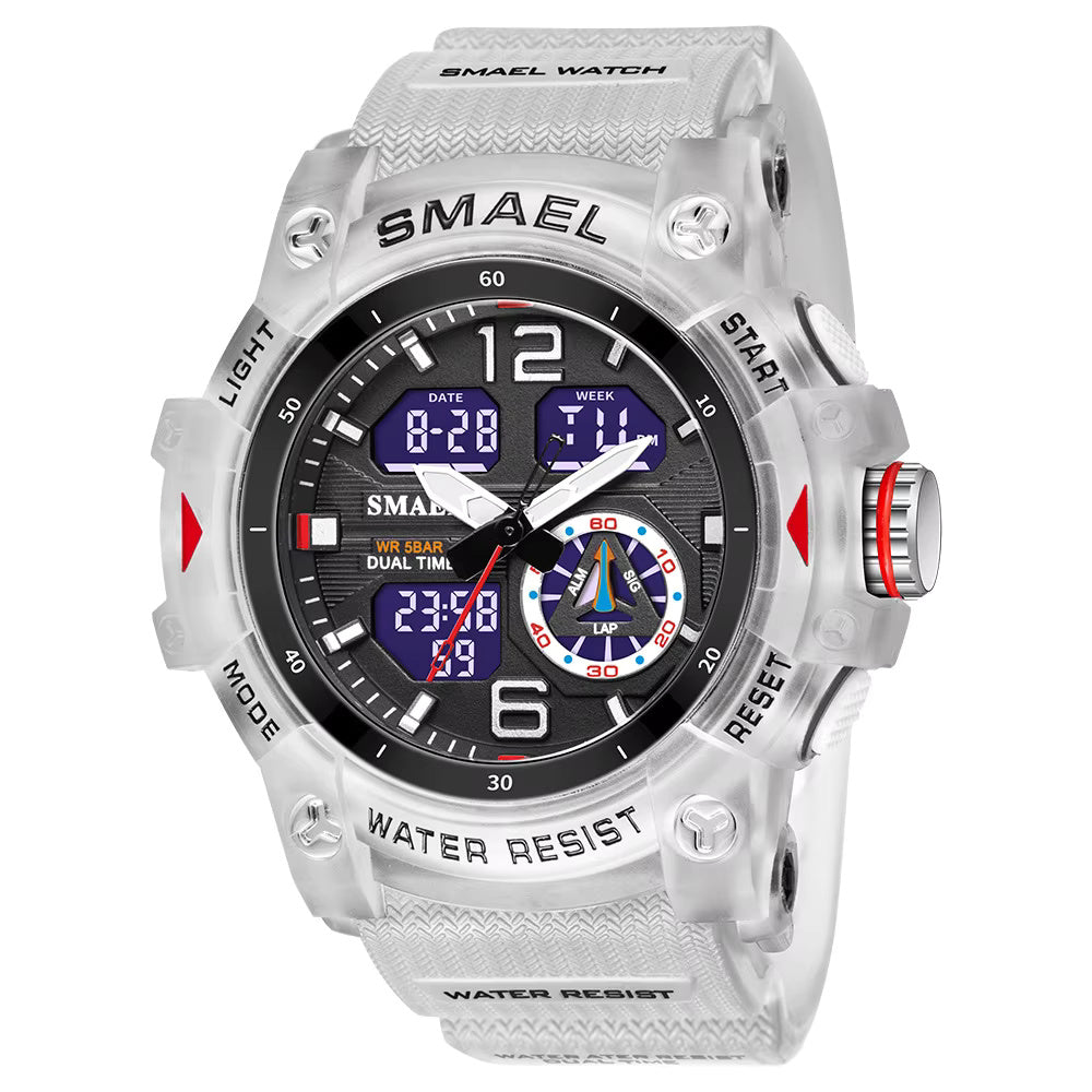 1065 SMAEL 8007 Sport Watch Military Wristwatch for Men Alarm Stopwatch LED Digital Back Light Dual Time Display Waterproof Watch Men
