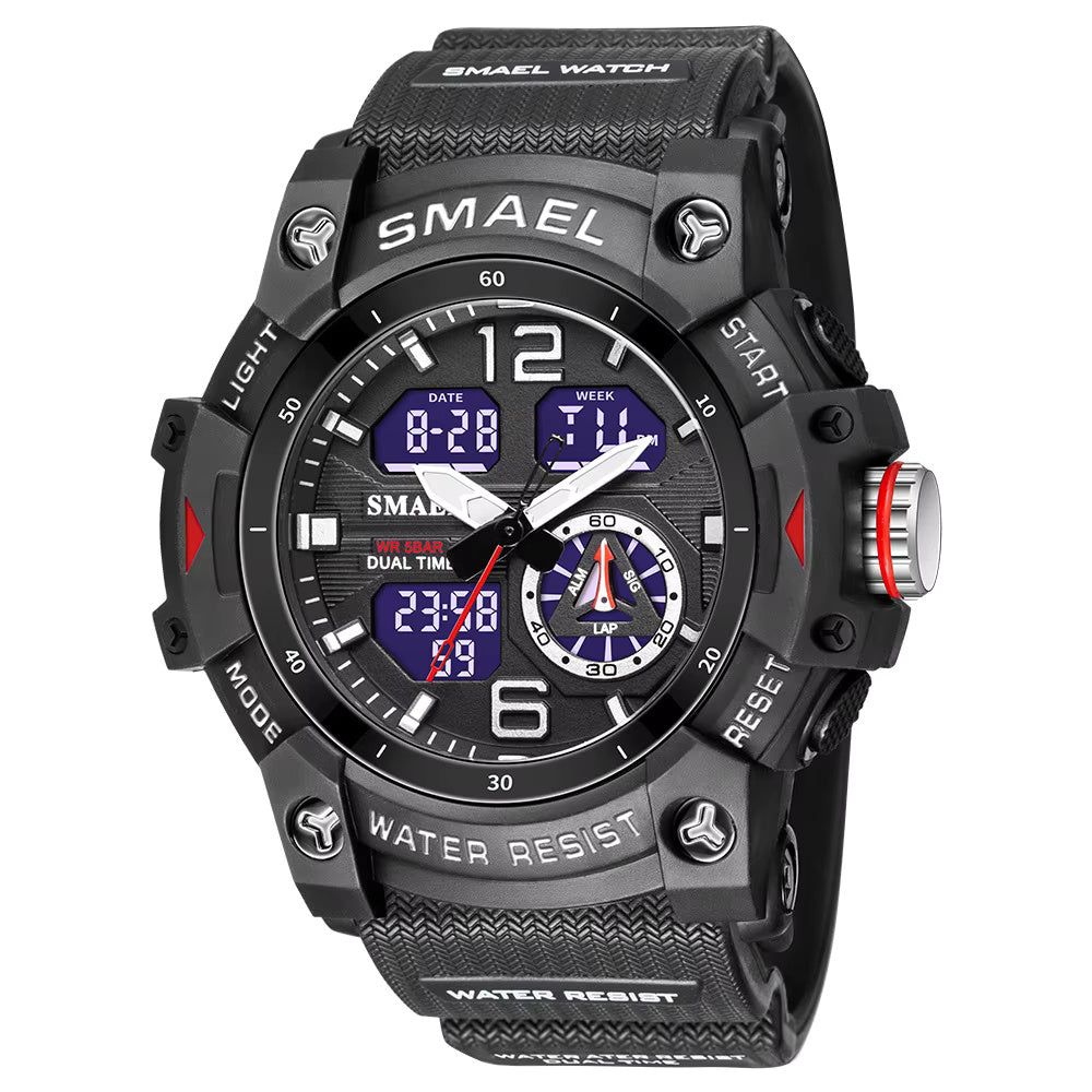 1065 SMAEL 8007 Sport Watch Military Wristwatch for Men Alarm Stopwatch LED Digital Back Light Dual Time Display Waterproof Watch Men