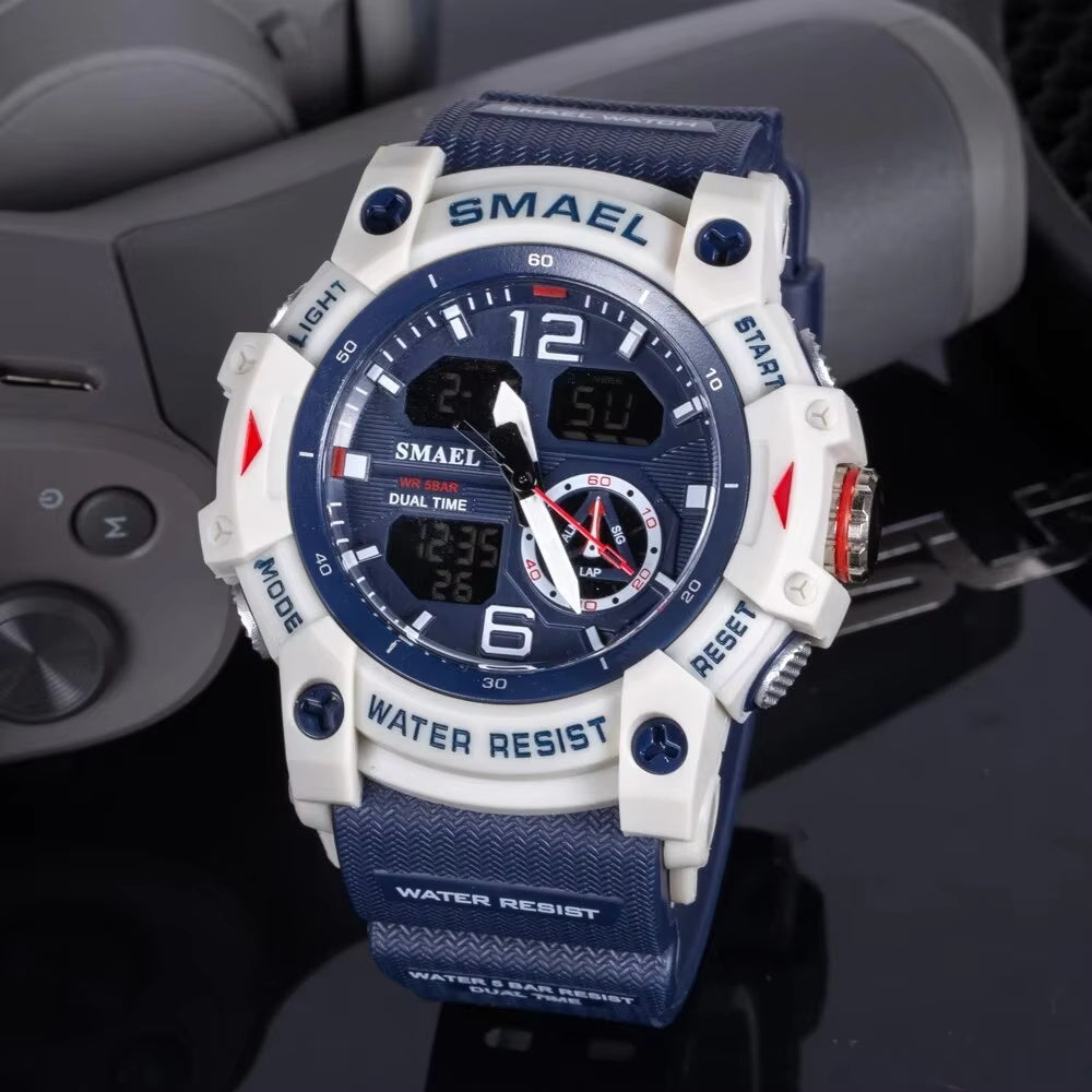 1065 SMAEL 8007 Sport Watch Military Wristwatch for Men Alarm Stopwatch LED Digital Back Light Dual Time Display Waterproof Watch Men