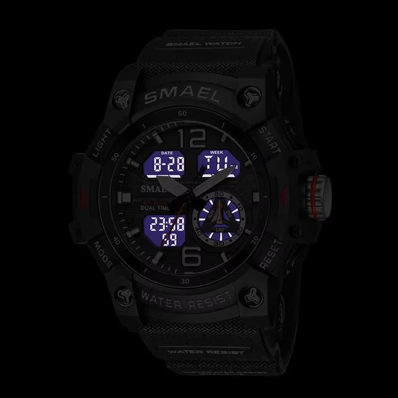 1065 SMAEL 8007 Sport Watch Military Wristwatch for Men Alarm Stopwatch LED Digital Back Light Dual Time Display Waterproof Watch Men