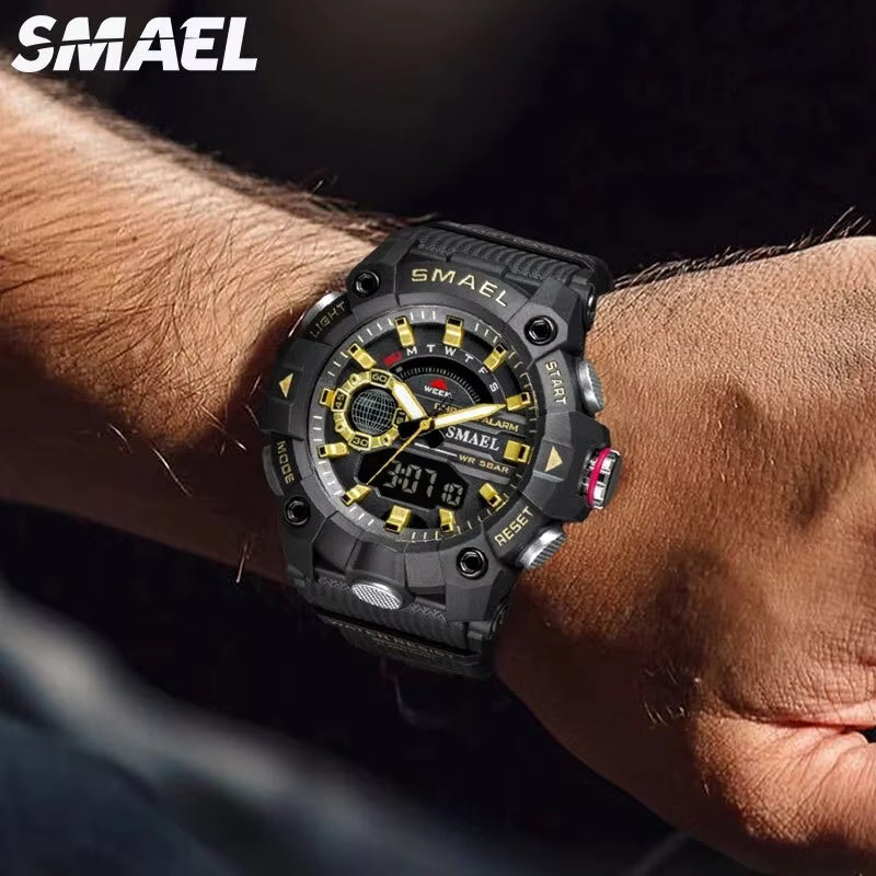 1063 SMAEL 8040 Fashion Sport Watches Men Shock Resistant 50M Waterproof Wristwatch LED Alarm Stopwatch Clock Military Men Watch