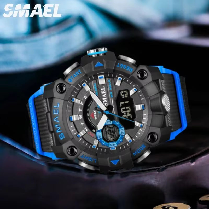 1063 SMAEL 8040 Fashion Sport Watches Men Shock Resistant 50M Waterproof Wristwatch LED Alarm Stopwatch Clock Military Men Watch