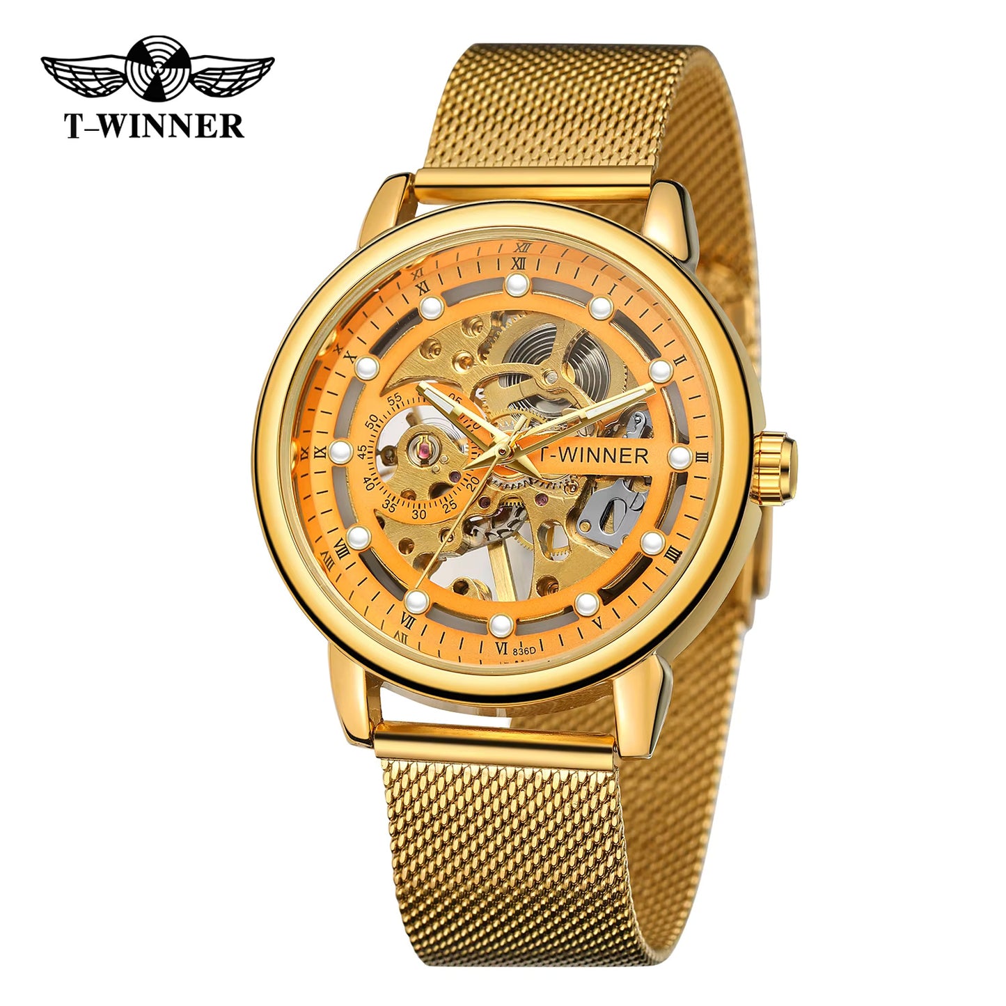 1002 Winner 99A Luxury Tourbillon Skeleton Mechanical Watches Gold Handwinder Men Watch Stainless Steel Strap Hot Sale Hand