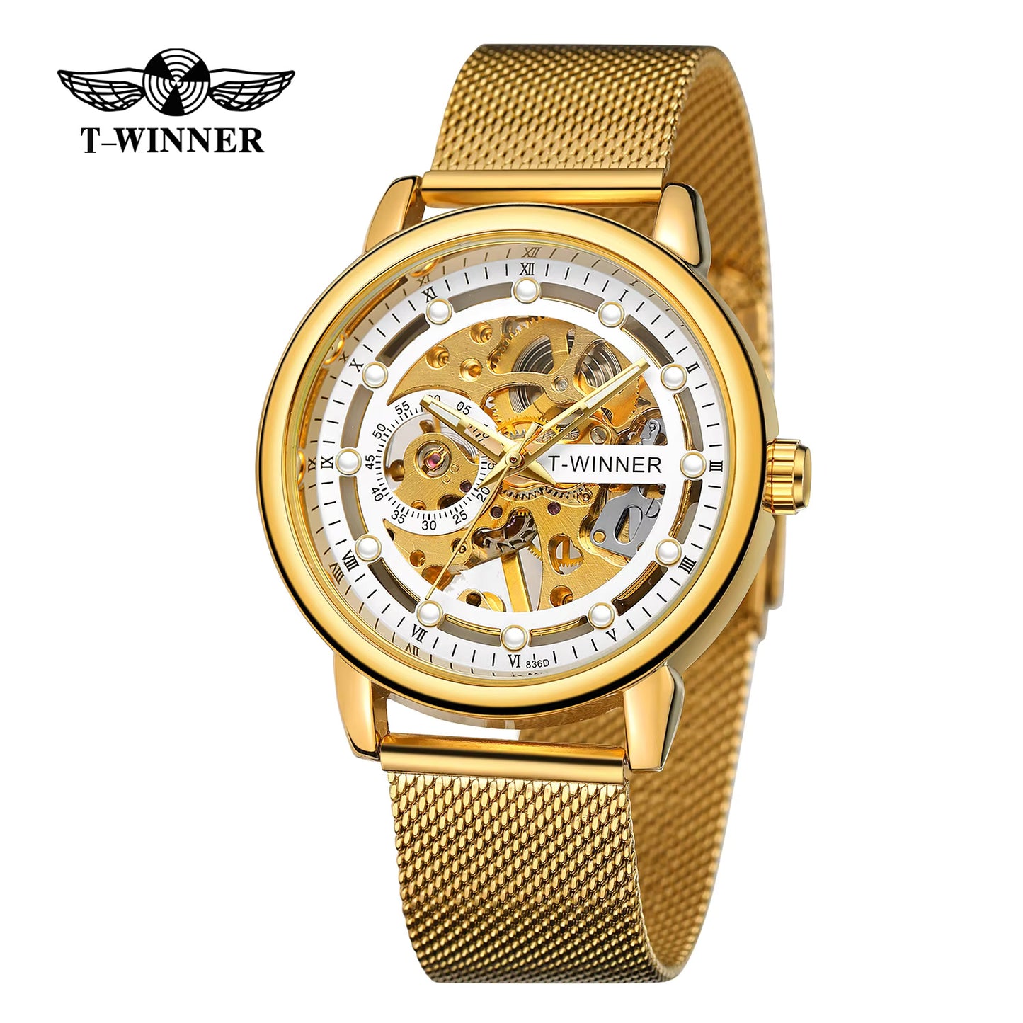 1002 Winner 99A Luxury Tourbillon Skeleton Mechanical Watches Gold Handwinder Men Watch Stainless Steel Strap Hot Sale Hand