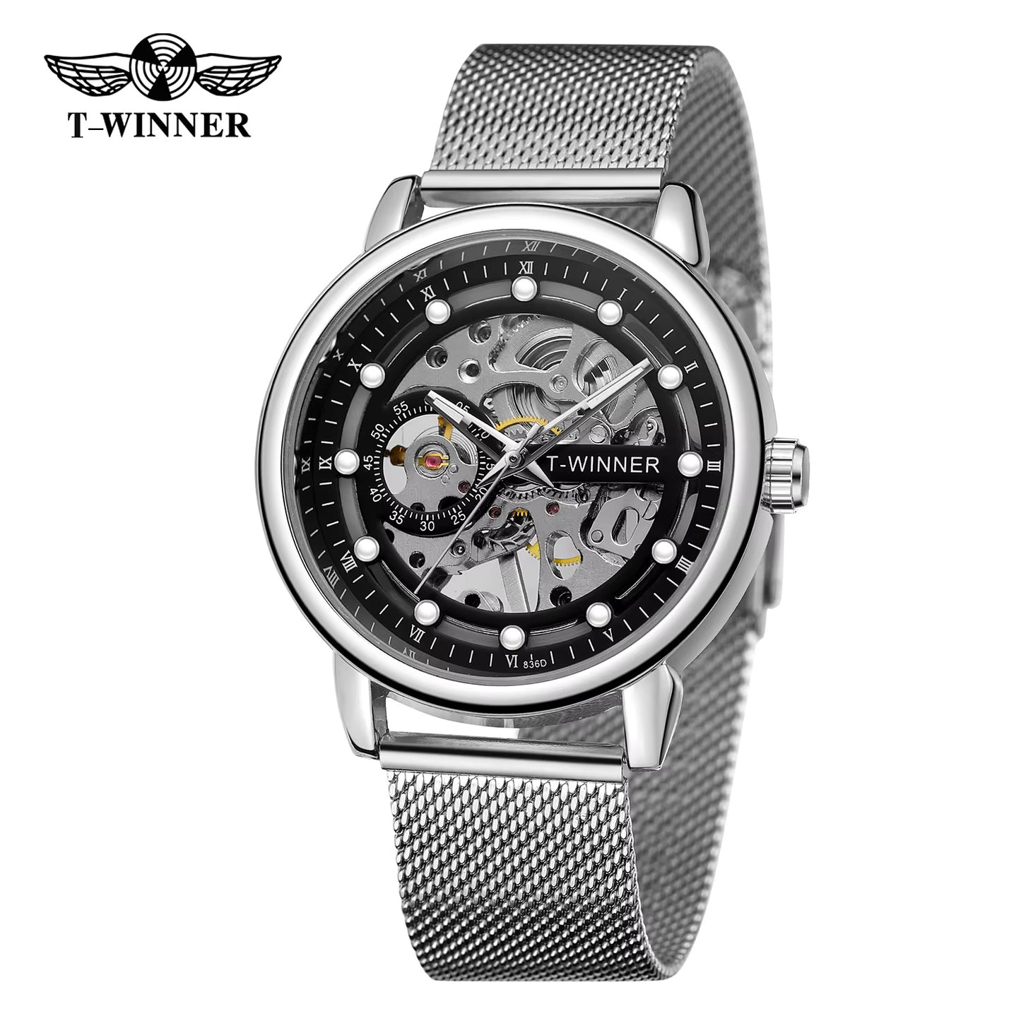 1002 Winner 99A Luxury Tourbillon Skeleton Mechanical Watches Gold Handwinder Men Watch Stainless Steel Strap Hot Sale Hand