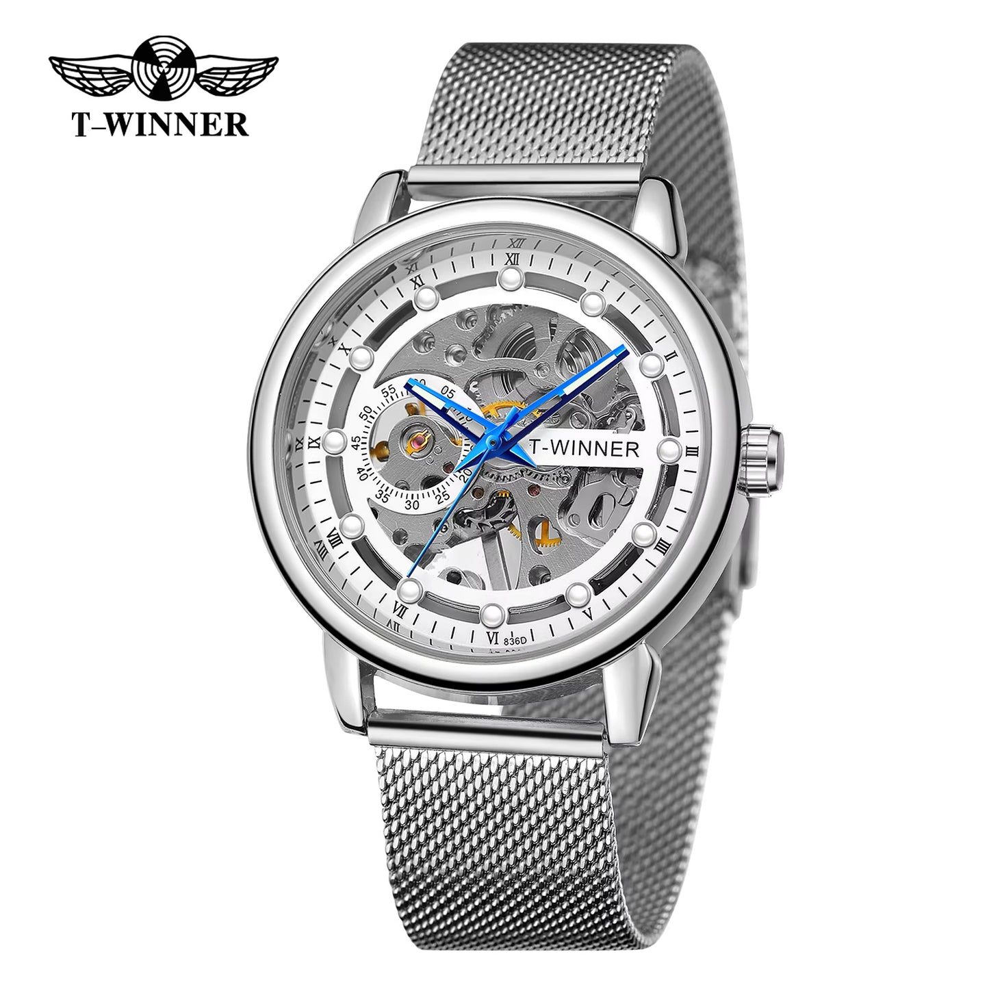 1002 Winner 99A Luxury Tourbillon Skeleton Mechanical Watches Gold Handwinder Men Watch Stainless Steel Strap Hot Sale Hand