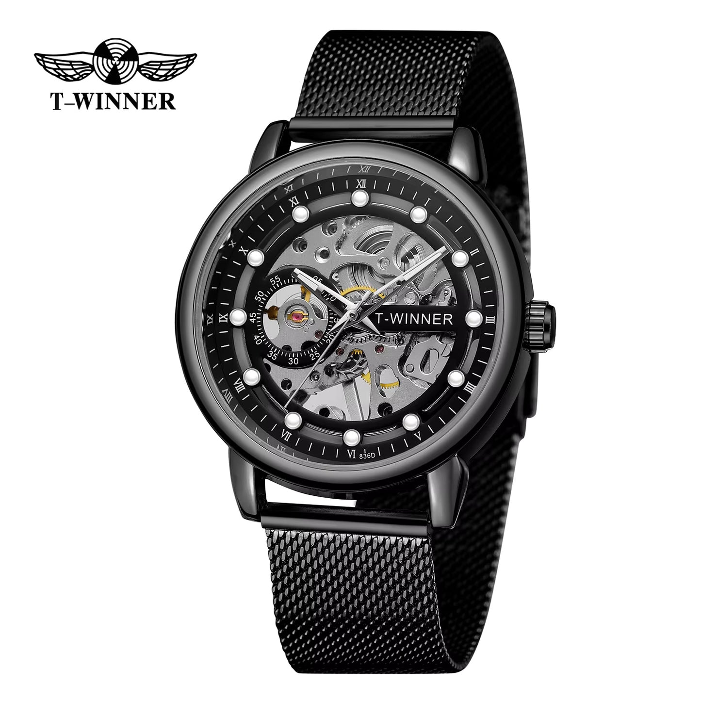 1002 Winner 99A Luxury Tourbillon Skeleton Mechanical Watches Gold Handwinder Men Watch Stainless Steel Strap Hot Sale Hand