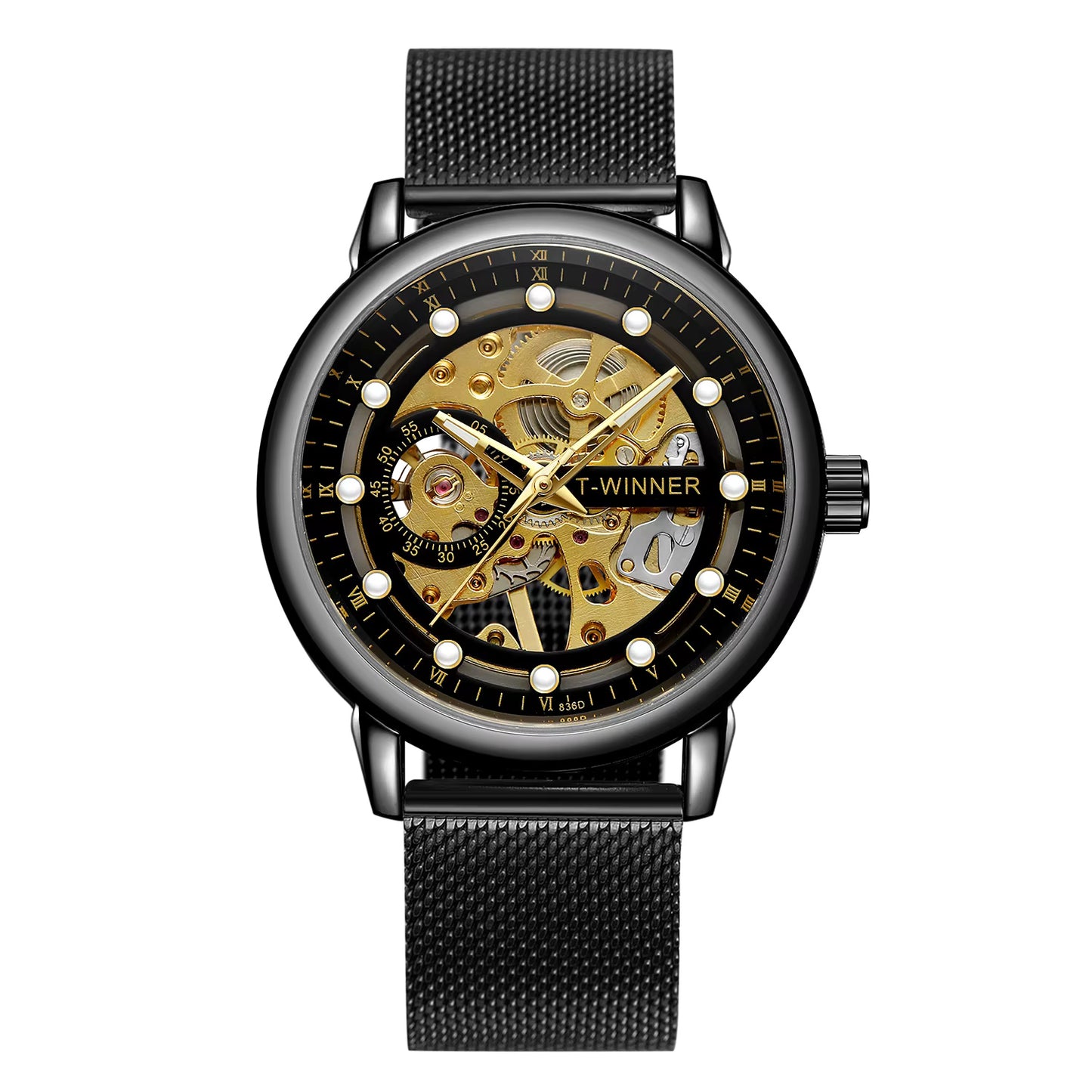1002 Winner 99A Luxury Tourbillon Skeleton Mechanical Watches Gold Handwinder Men Watch Stainless Steel Strap Hot Sale Hand