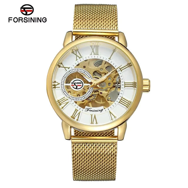 1024 Forsining 99C Design Black Silver Automatic Manual Winding Watch Steel Clock Luminous Men Business Mechanical Wristwatch