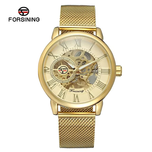 1024 Forsining 99C Design Black Silver Automatic Manual Winding Watch Steel Clock Luminous Men Business Mechanical Wristwatch