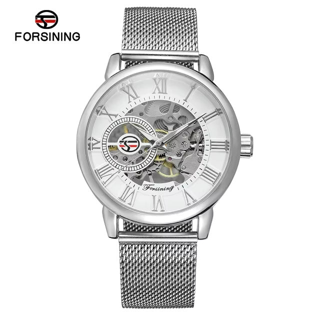 1024 Forsining 99C Design Black Silver Automatic Manual Winding Watch Steel Clock Luminous Men Business Mechanical Wristwatch