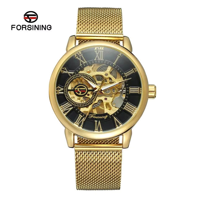 1024 Forsining 99C Design Black Silver Automatic Manual Winding Watch Steel Clock Luminous Men Business Mechanical Wristwatch