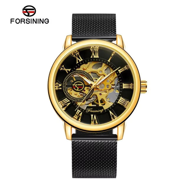 1024 Forsining 99C Design Black Silver Automatic Manual Winding Watch Steel Clock Luminous Men Business Mechanical Wristwatch