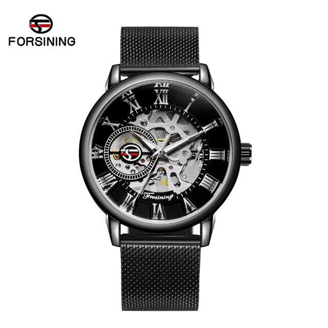 1024 Forsining 99C Design Black Silver Automatic Manual Winding Watch Steel Clock Luminous Men Business Mechanical Wristwatch