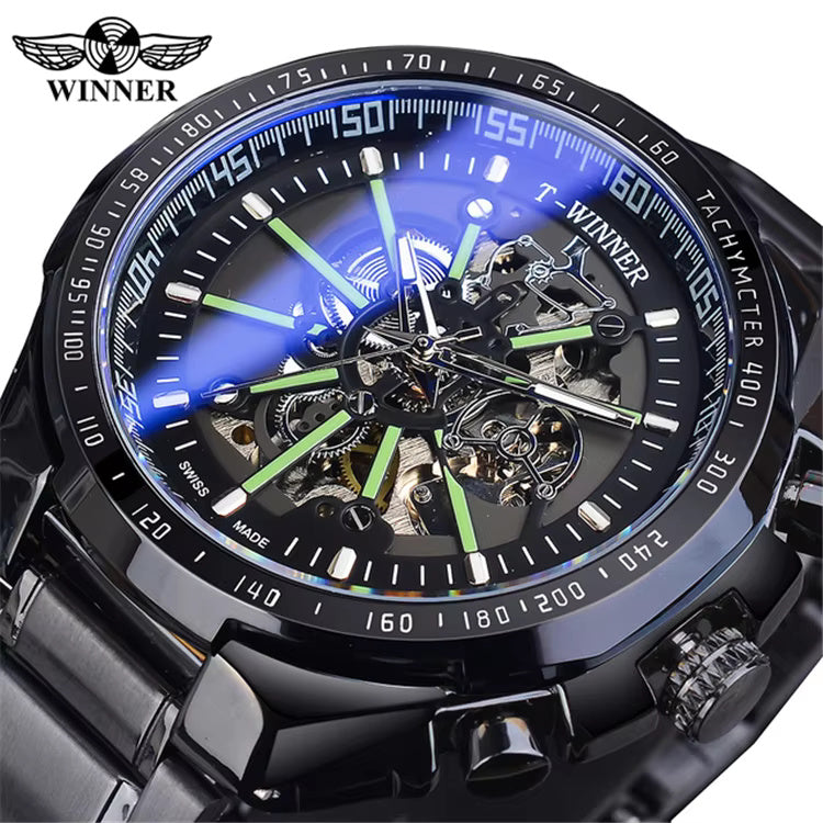 1025 Winner A6 Automatic Mechanical Skeleton Watch Sport Design Bezel Golden Male Watches Top Brand Luxury Montre Homme Clock Men