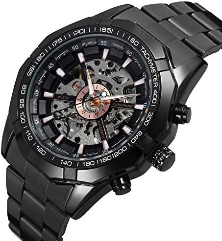 1058 Forsining 2021 Stainless Steel Waterproof Mens Skeleton Watches Top Brand Luxury Transparent Mechanical Sport Male Wrist Watches
