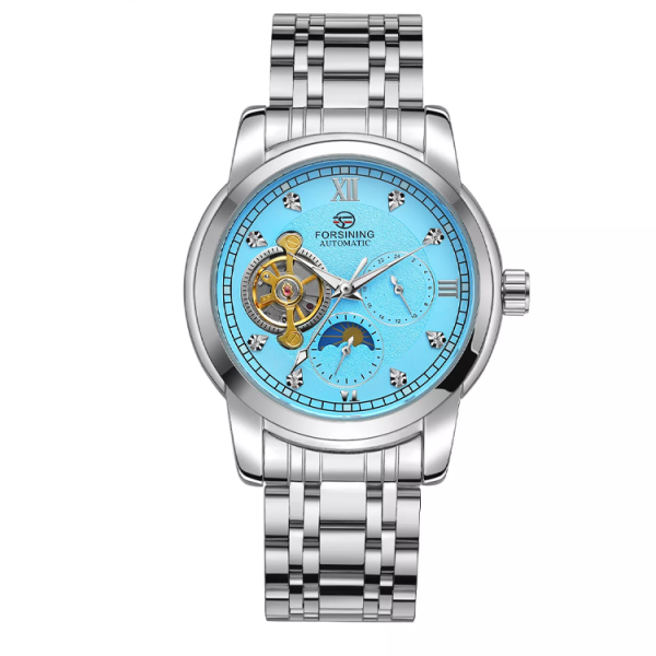 1057 Forsining Men's Fashion Luxury Business Metal Strap Tourbillon Luminous Automatic Mechanical Watch Artificial Diamond Wristwatch