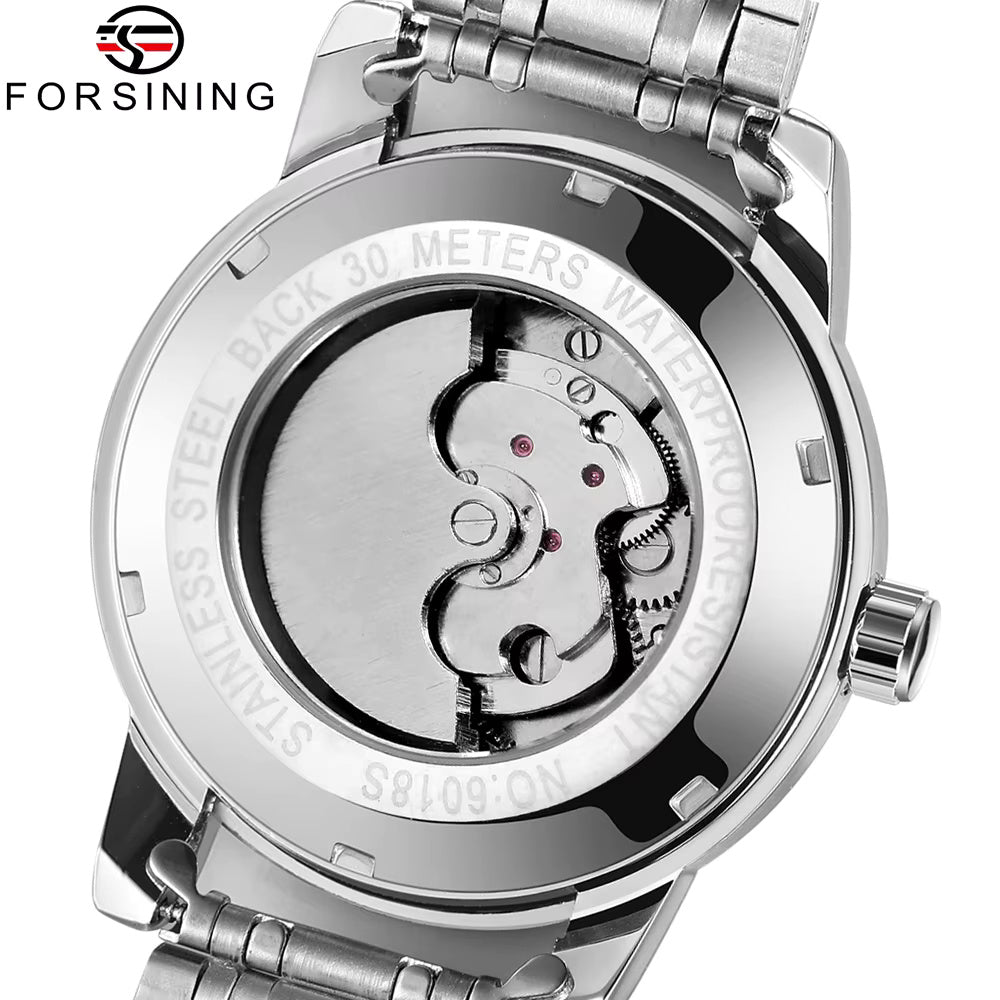 1057 Forsining Men's Fashion Luxury Business Metal Strap Tourbillon Luminous Automatic Mechanical Watch Artificial Diamond Wristwatch