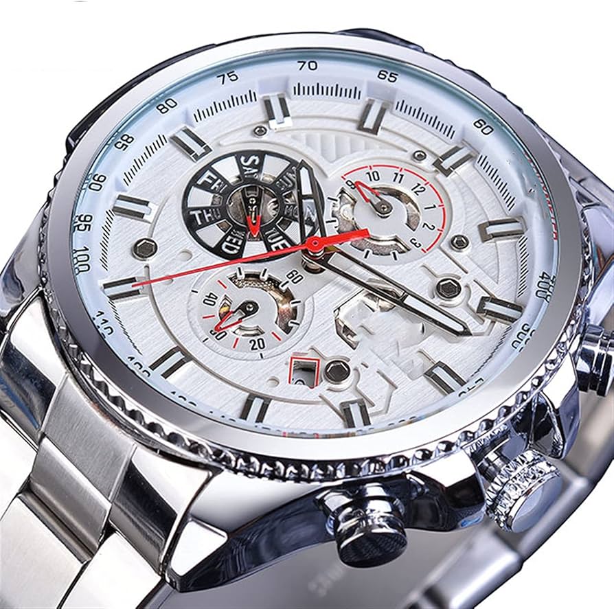 1054 Forsining Three Dial Calendar Stainless Steel Men Mechanical Automatic Wrist Watches Top Brand Luxury Military Sport Male Clock