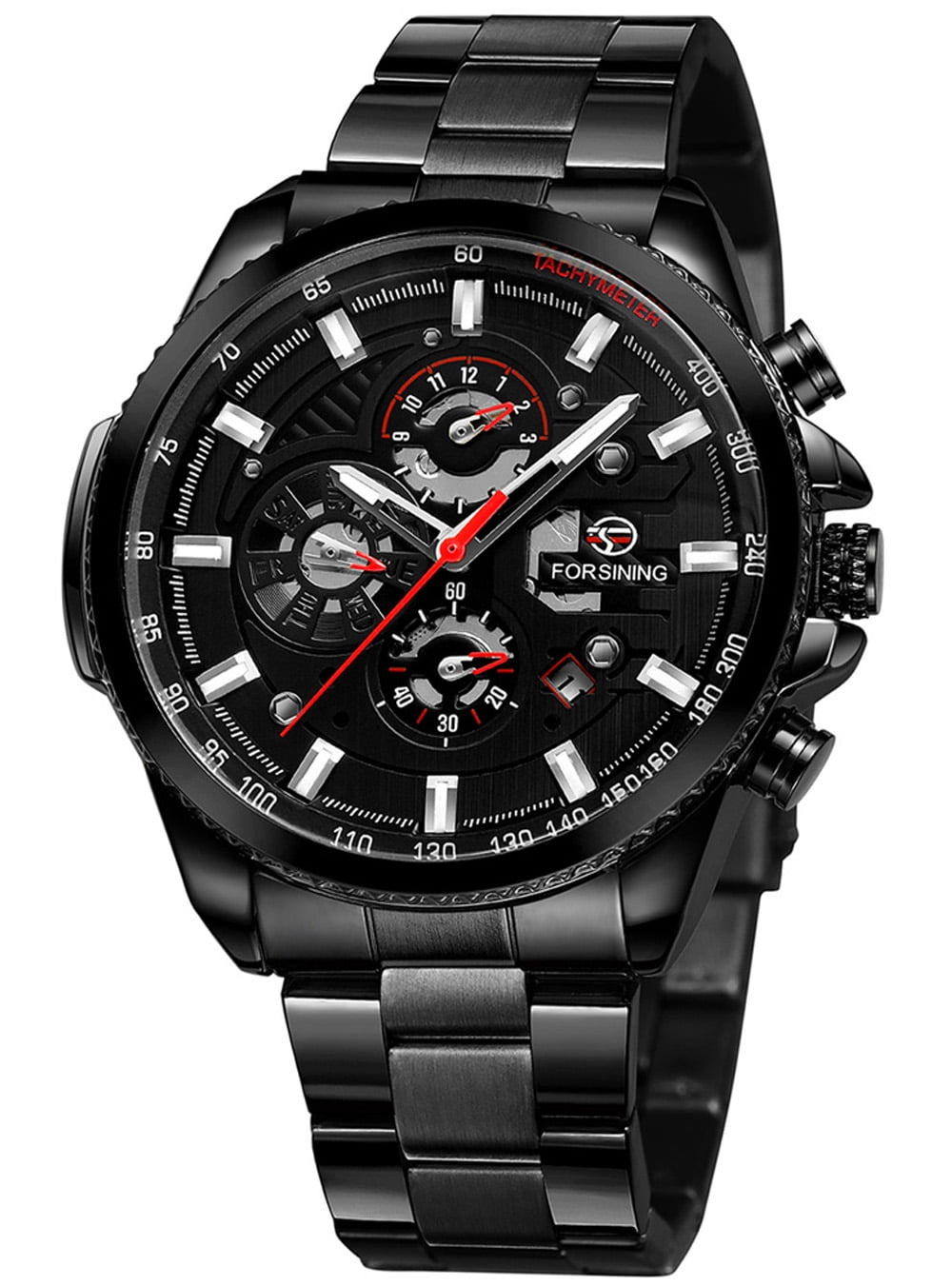 1054 Forsining Three Dial Calendar Stainless Steel Men Mechanical Automatic Wrist Watches Top Brand Luxury Military Sport Male Clock