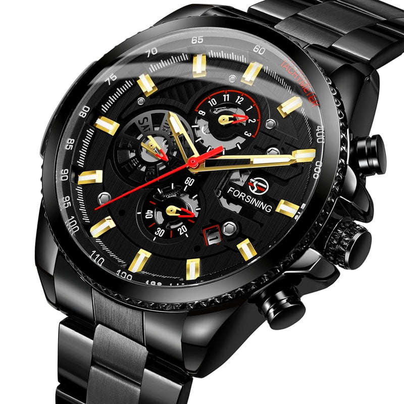1054 Forsining Three Dial Calendar Stainless Steel Men Mechanical Automatic Wrist Watches Top Brand Luxury Military Sport Male Clock