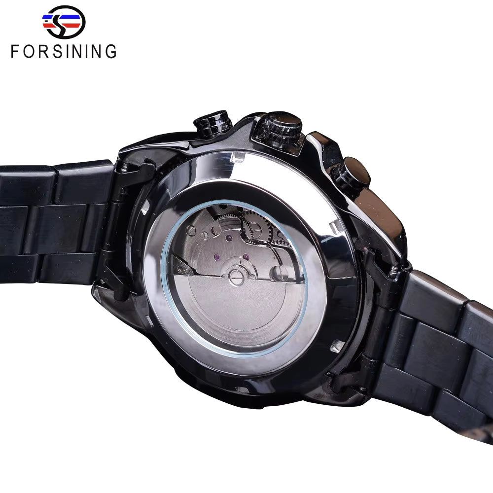 1054 Forsining Three Dial Calendar Stainless Steel Men Mechanical Automatic Wrist Watches Top Brand Luxury Military Sport Male Clock