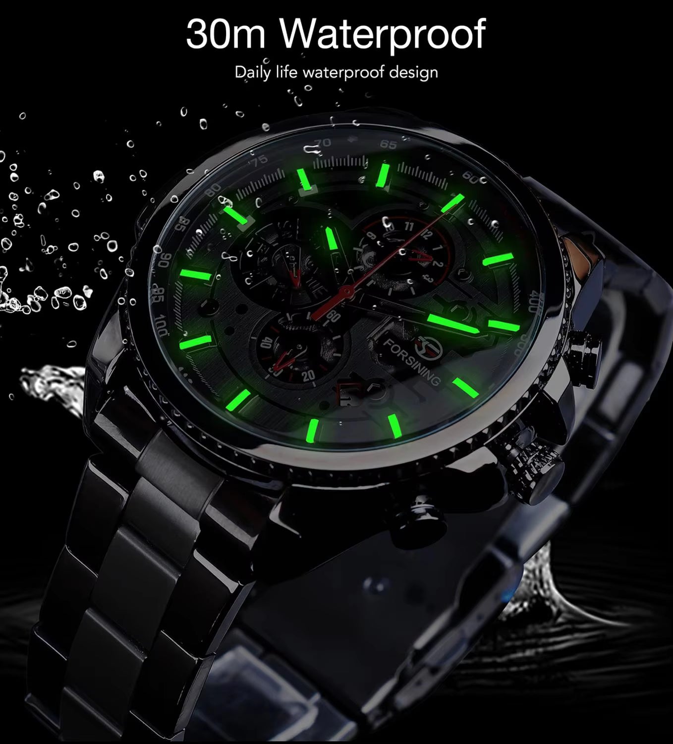 1054 Forsining Three Dial Calendar Stainless Steel Men Mechanical Automatic Wrist Watches Top Brand Luxury Military Sport Male Clock