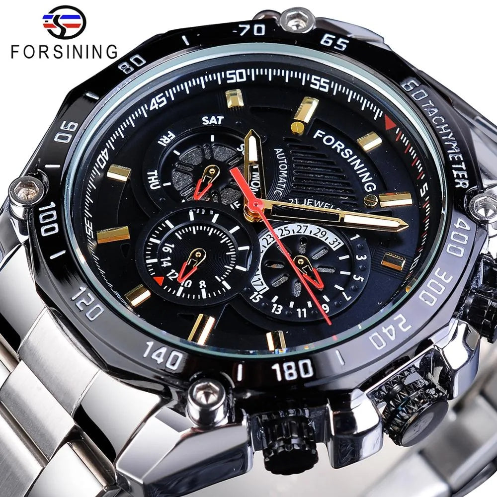 1060 Forsining 2019 Military Silver Clock Steampunk Series Complete Calendar Men Sport Mechanical Automatic Watches Top Brand Luxury